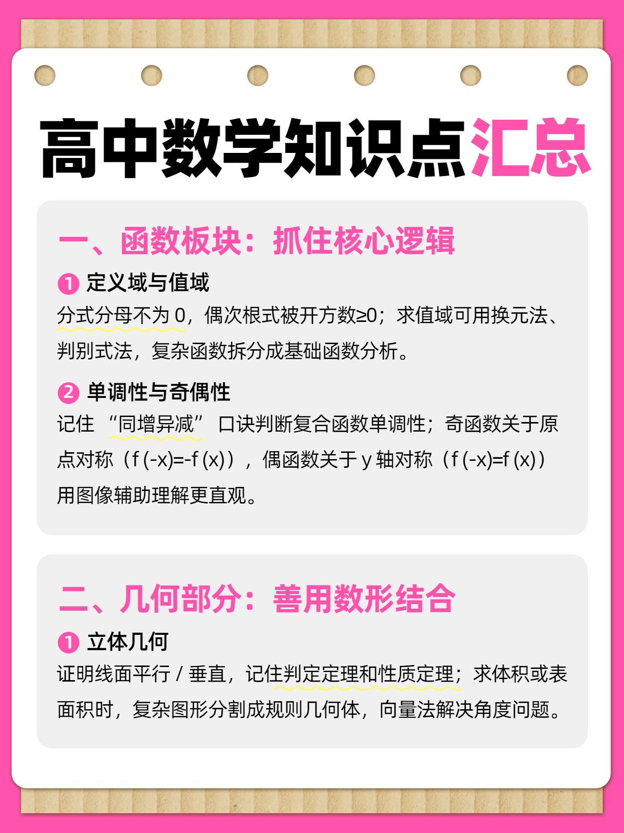 简约插画风粉色通用类笔记本高中数学知识点分享小红书内页