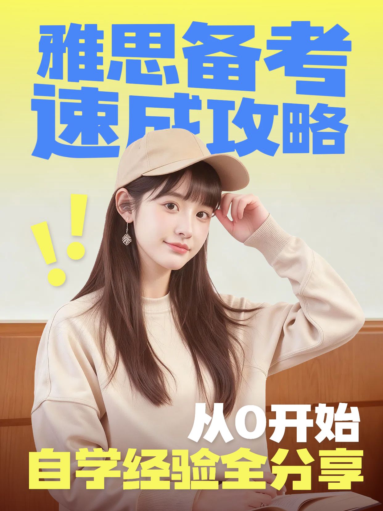 时尚风蓝色黄色教育培训雅思短期备考经验分享小红书竖版视频封面