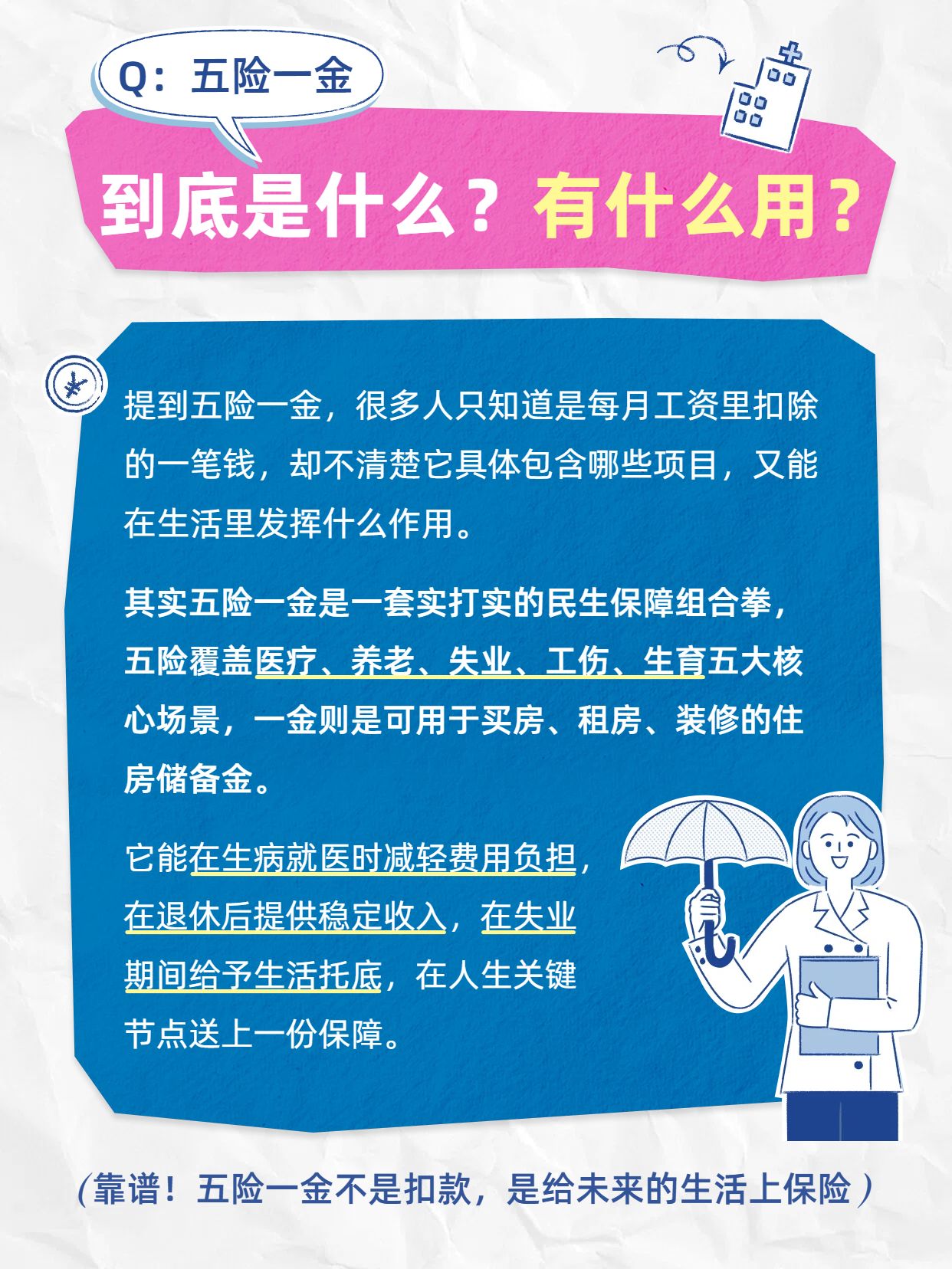 简约风蓝色通用类交流分享五险一金科普小红书封面