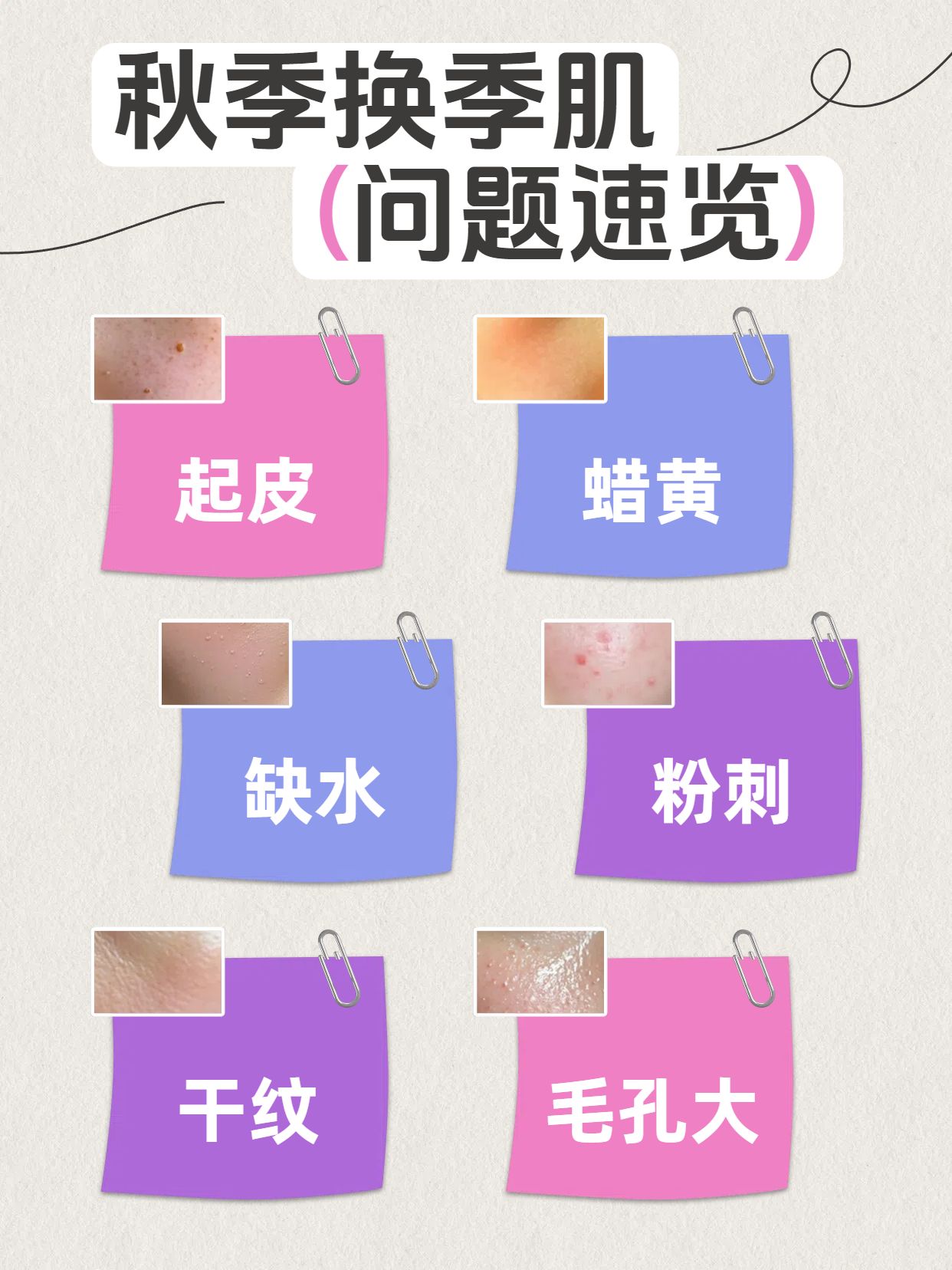 简约拼贴风粉色紫色美妆护肤类秋天肌肤问题一览小红书封面
