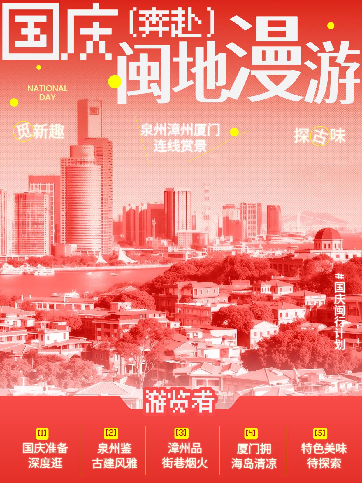 时尚风橙红色旅游出行类交流分享国庆出行景点推荐小红书封面
