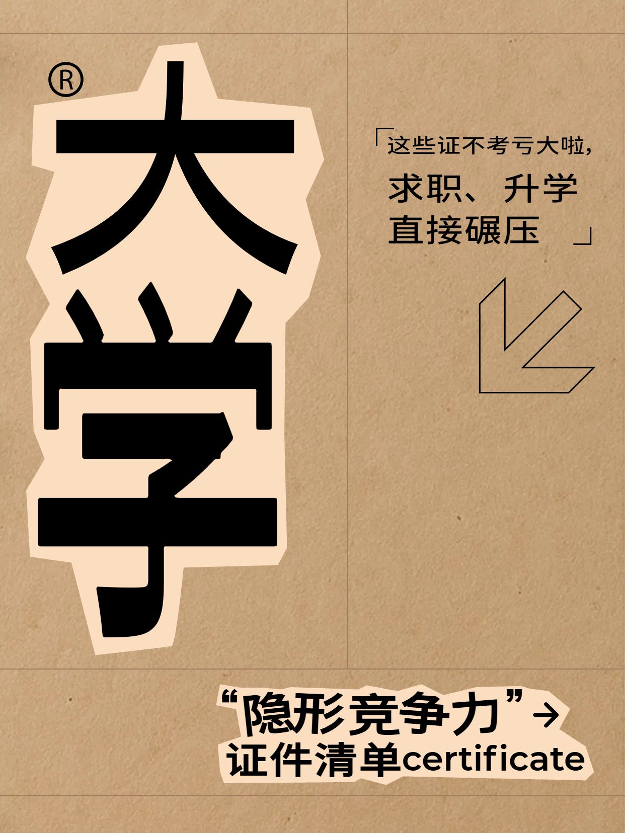 简约风黄色交流分享牛皮纸大学哪些证件是必考小红书封面
