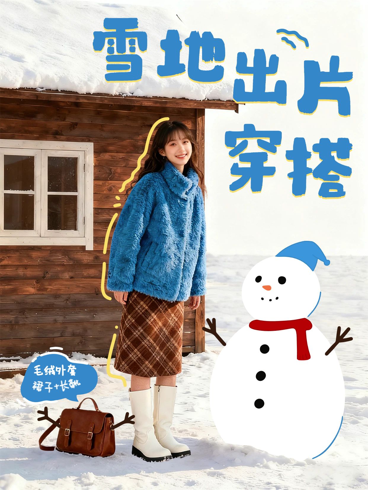 简约拼贴风蓝色鞋服箱包类交流分享雪地出片穿搭小红书封面