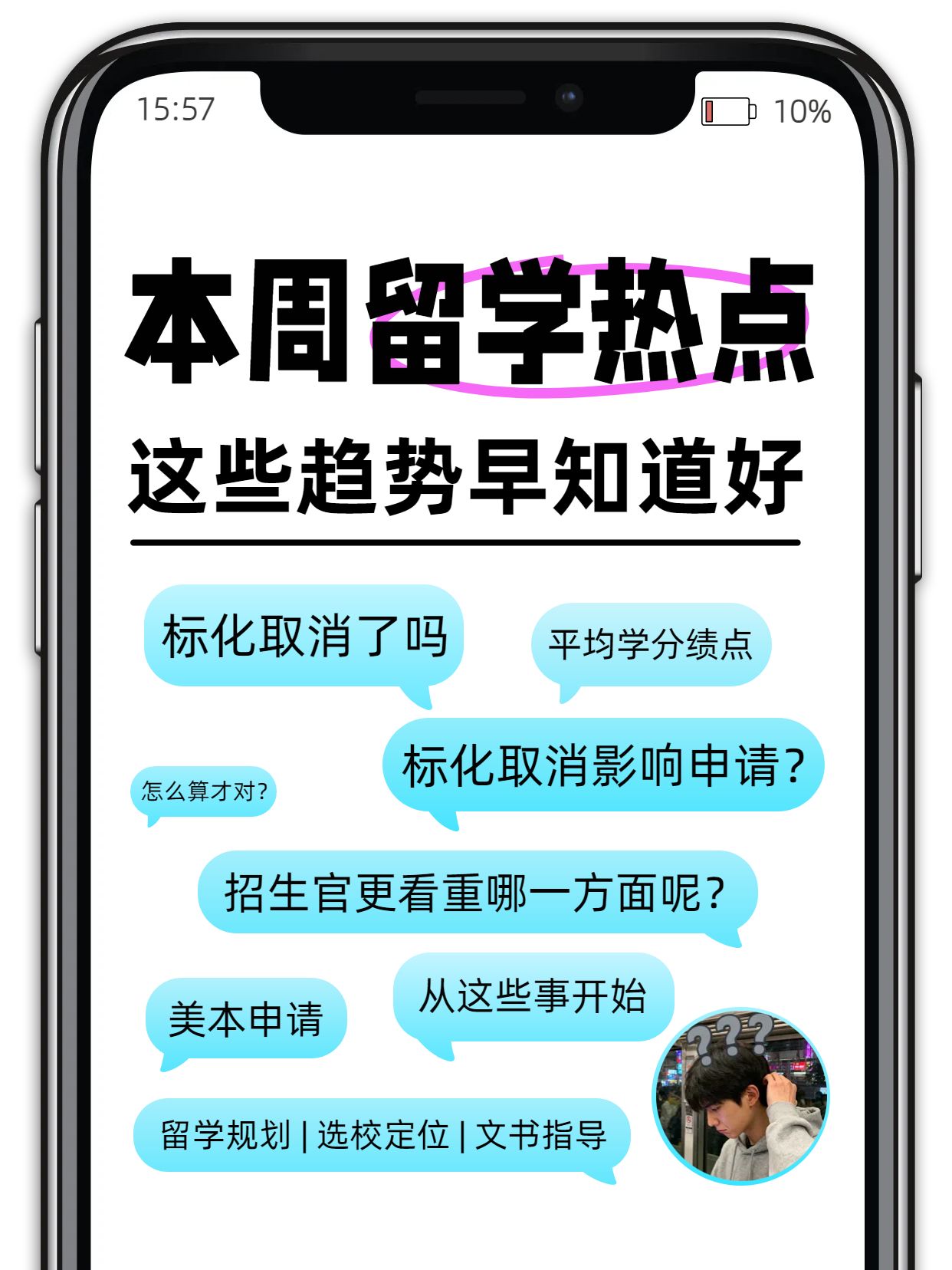 简约时尚风蓝白色交流分享美国留学大事件小红书封面