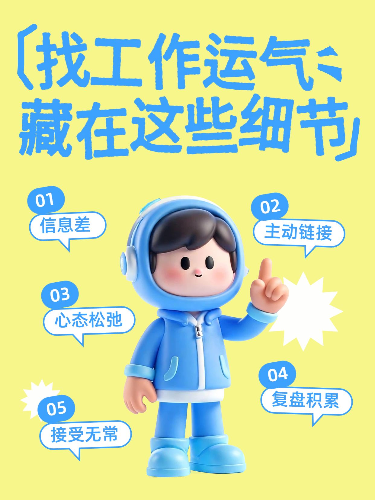 卡通3D风蓝色黄色通用类交流分享找工作运气很重要小红书封面