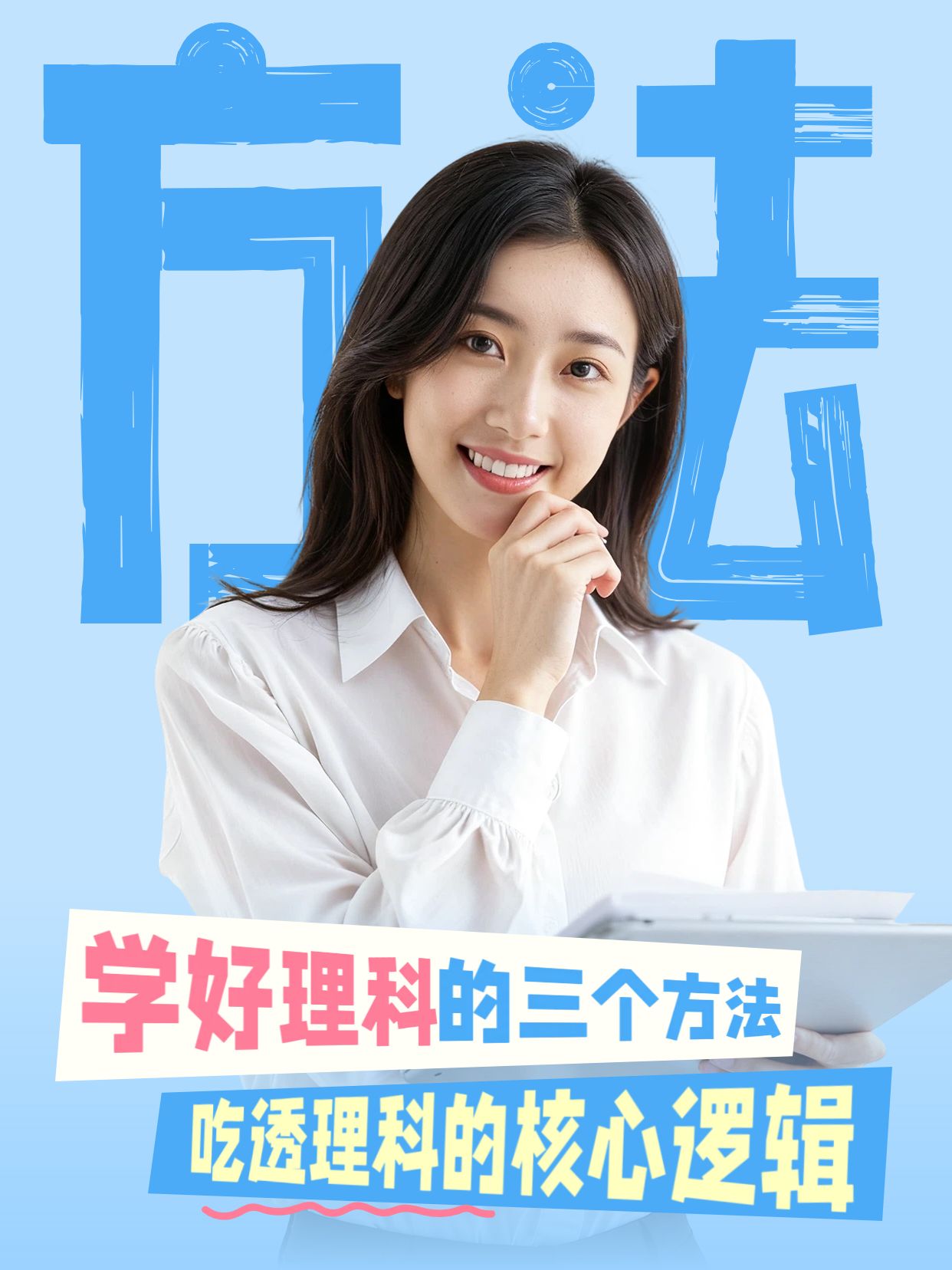 简约时尚风蓝色通用类交流分享学好理科的三个方法小红书视频封面