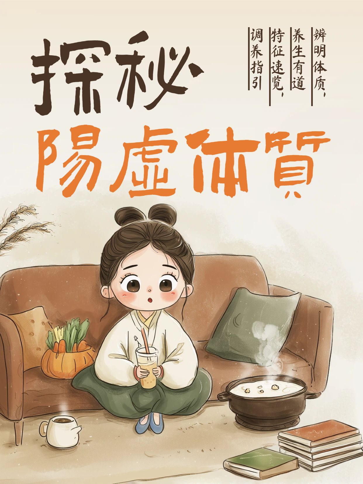 卡通风橙黄色通用类交流分享阳虚体质的特征小红书封面