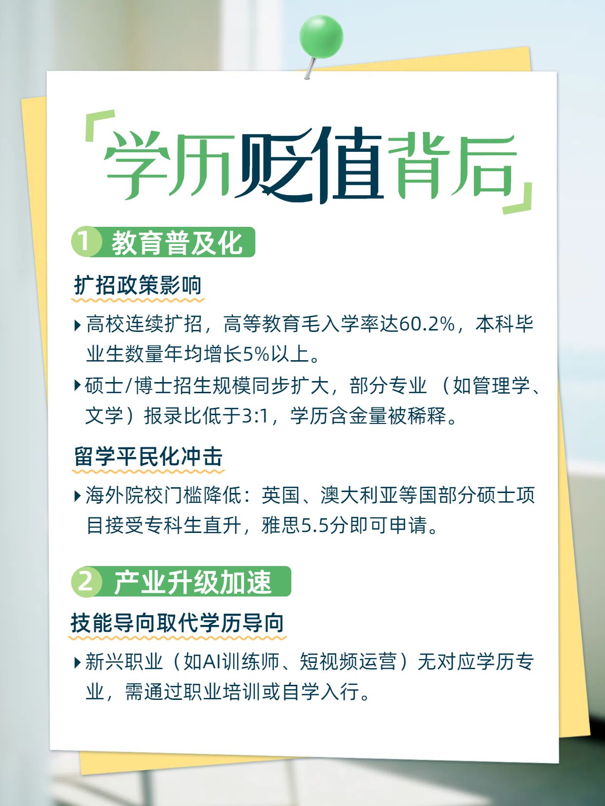 实景风黄绿色通用类交流分享便签贴纸为什么会学历贬值小红书内页