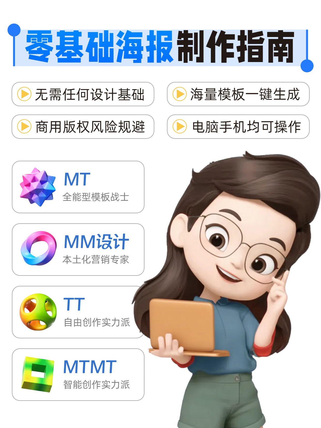 简约3D风棕色蓝白色交流分享能快速做海报的软件分享小红书封面