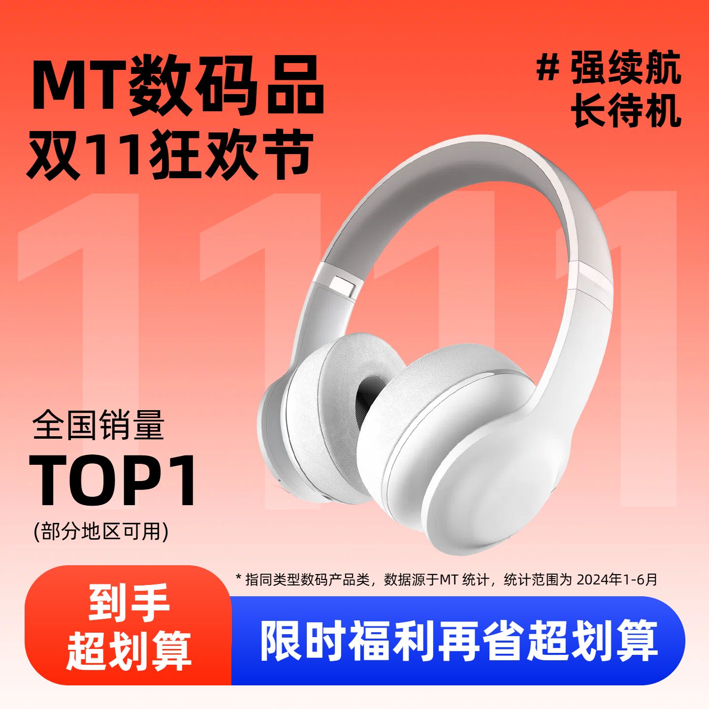 简约风橙红色双十一数码类营销带货电商主图