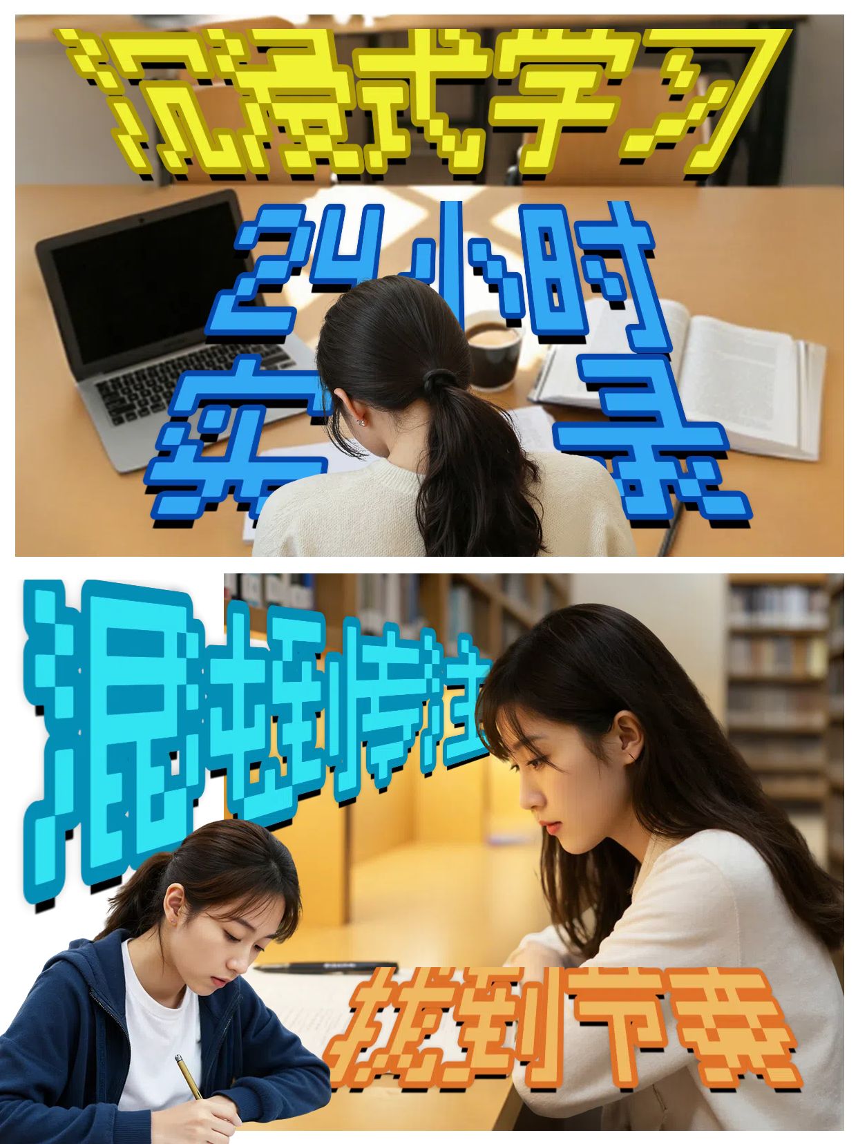 实景风橙色蓝色通用类沉浸式学习记录小红书竖版视频封面