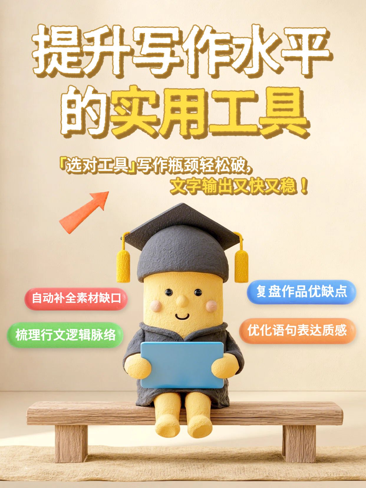 3D黄色通用类交流分享提升写作水平的软件小红书封面