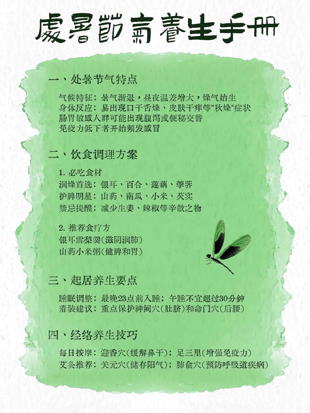 简约手绘风绿色通用类交流分享处暑养生指南小红书内页