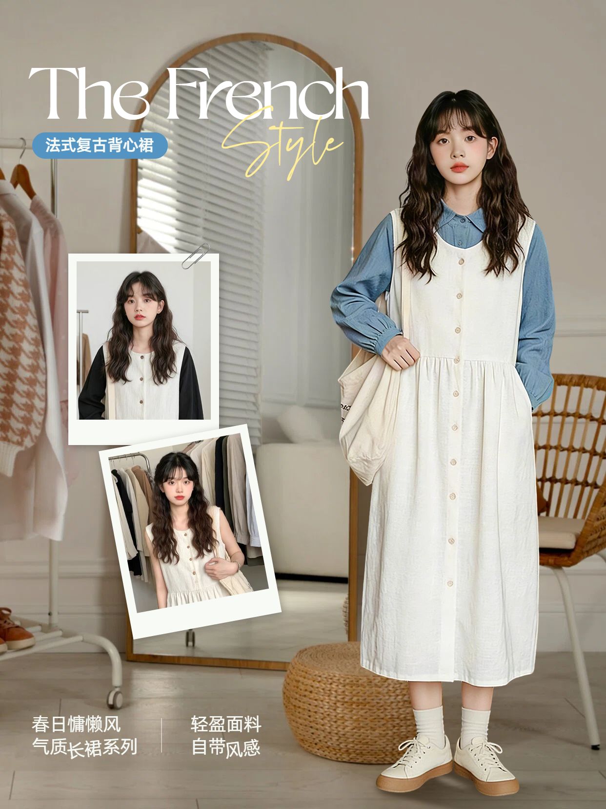 拼贴风白色鞋服箱包营销带货开春上新服装抖音图文带货