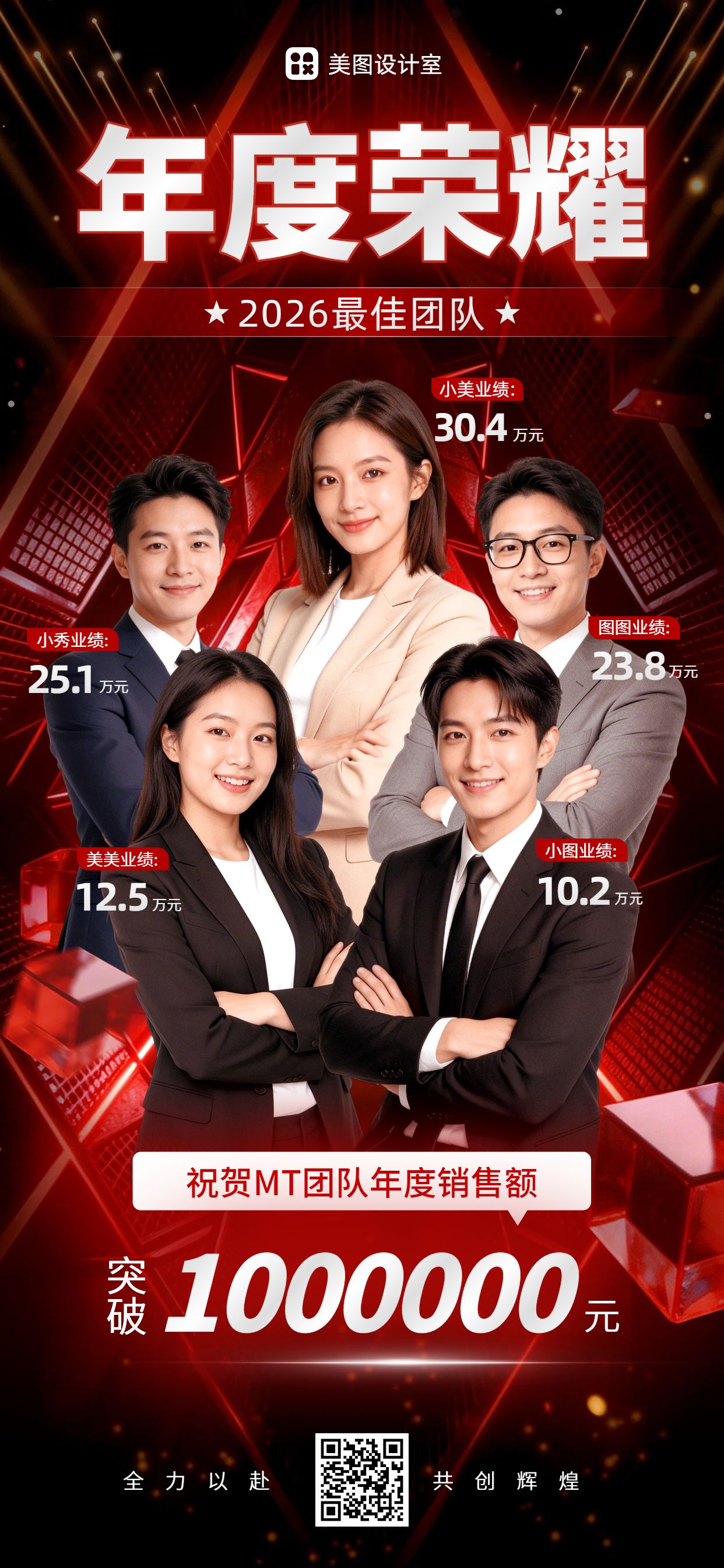 喜庆风红黑色通用类年会喜报表彰手机全屏海报