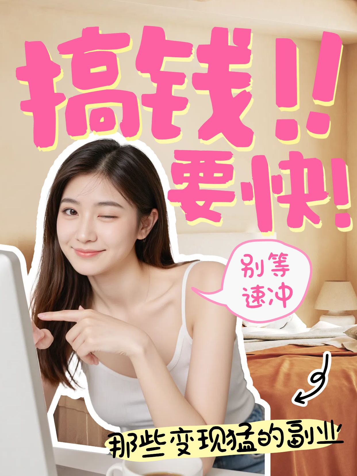 拼贴实景风黄粉色交流分享有哪些副业变现快小红书竖版视频封面
