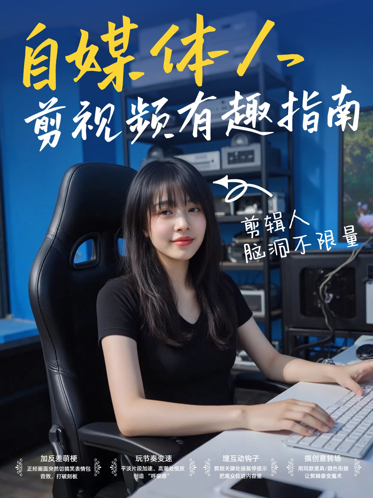 实景风蓝色通用类自媒体人怎么剪视频更有趣小红书竖版视频封面