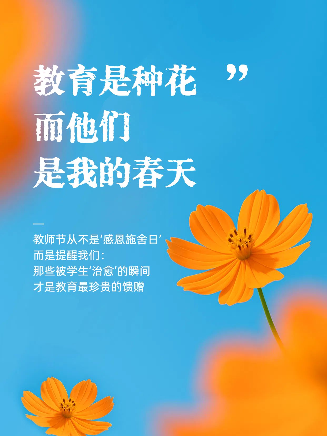 文艺实景风蓝色通用类交流分享教师节走心文案小红书封面