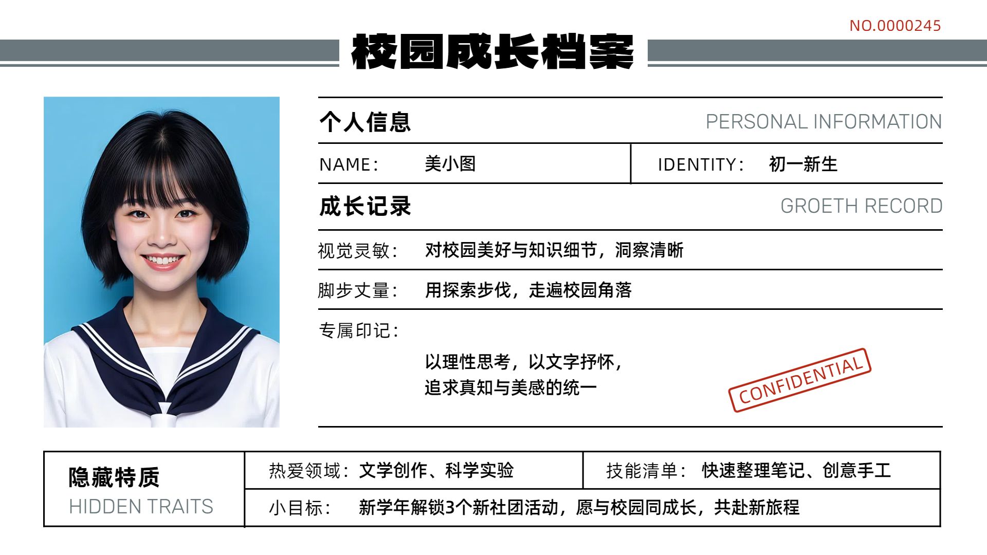 简约风通用类简介介绍白色开学季自我介绍横版海报