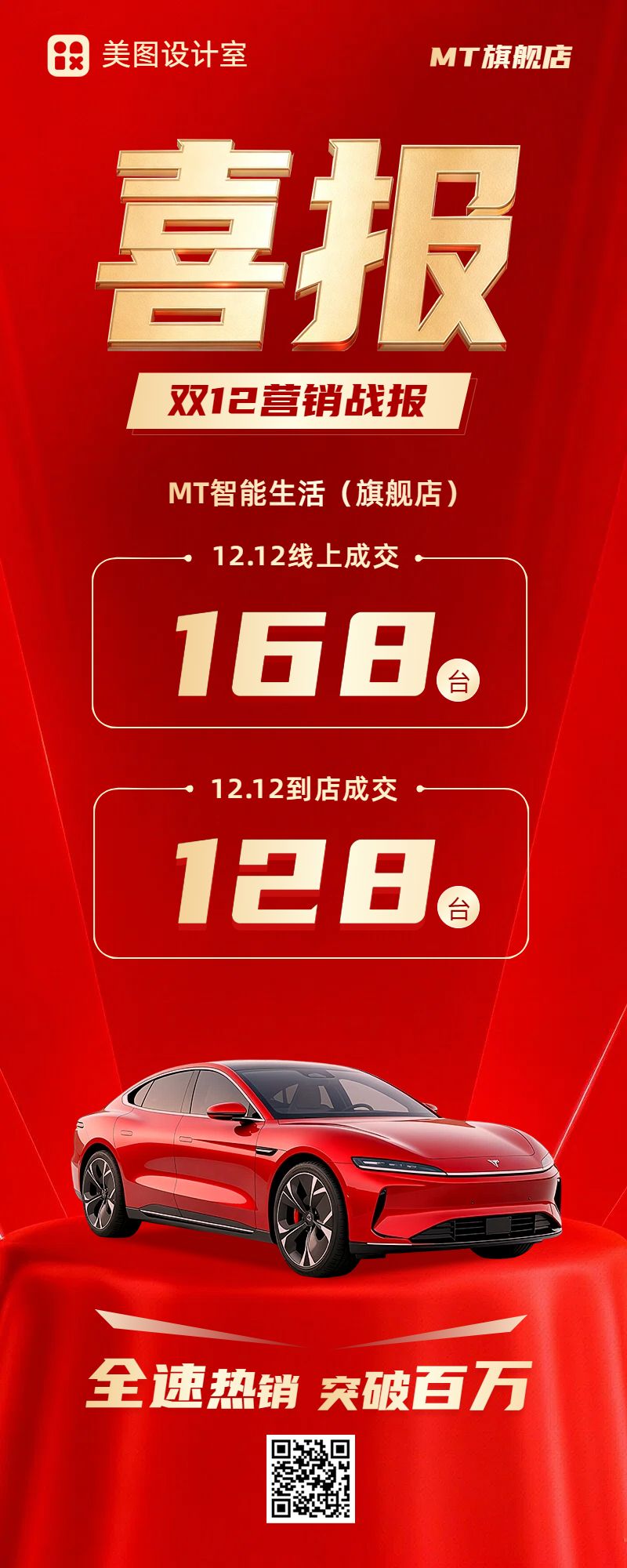 喜庆风红色通用行业喜报表彰双十二喜报表彰类手机全屏海报