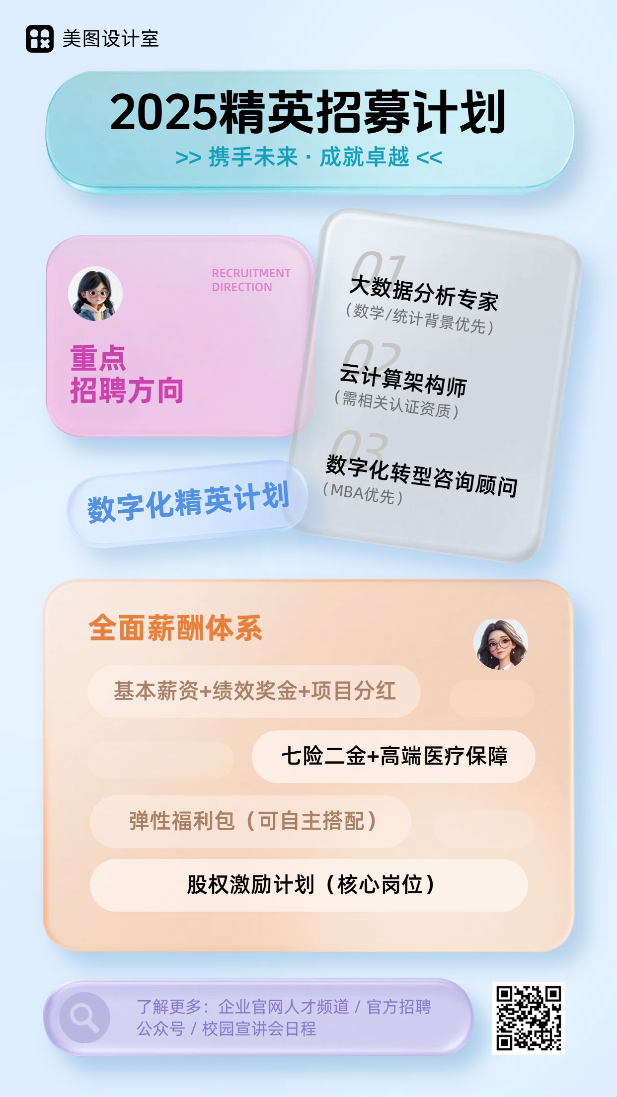 时尚风通用类招聘招募类蓝色企业招聘手机海报