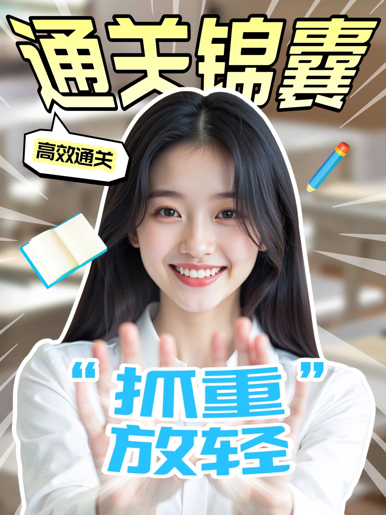 拼贴实景风蓝色黄色通用类交流分享事业编考试攻略小红书视频封面