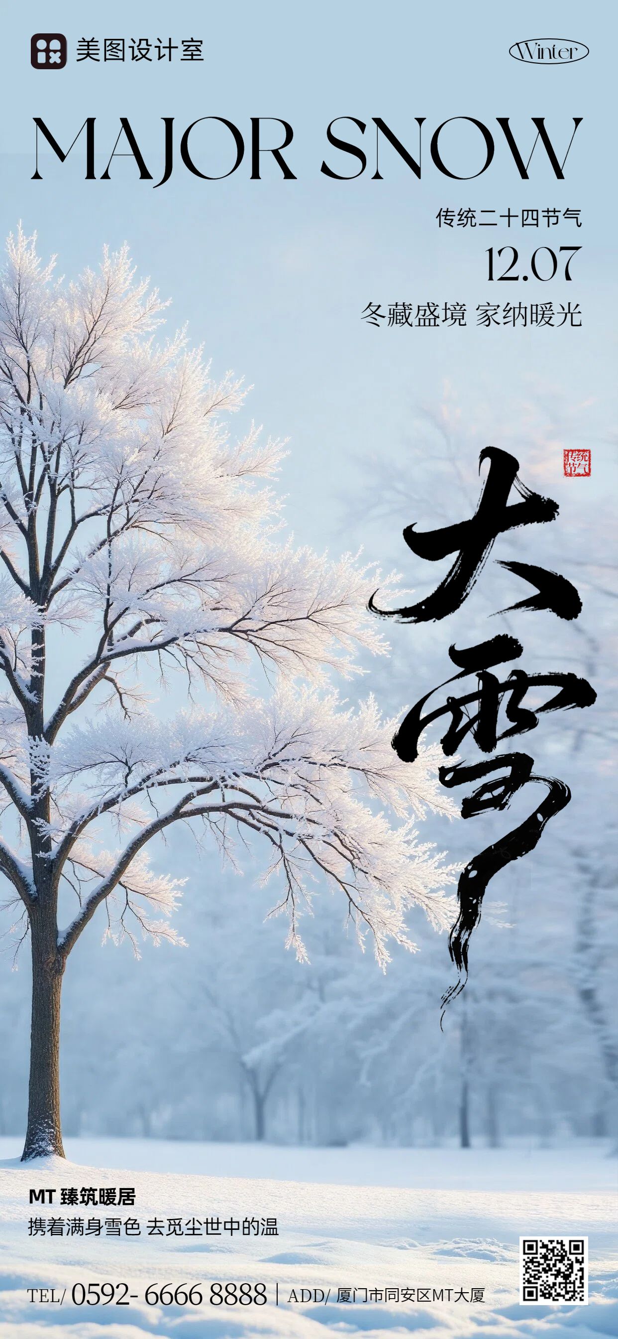 实景风蓝色通用类营销带货大雪营销手机全屏海报