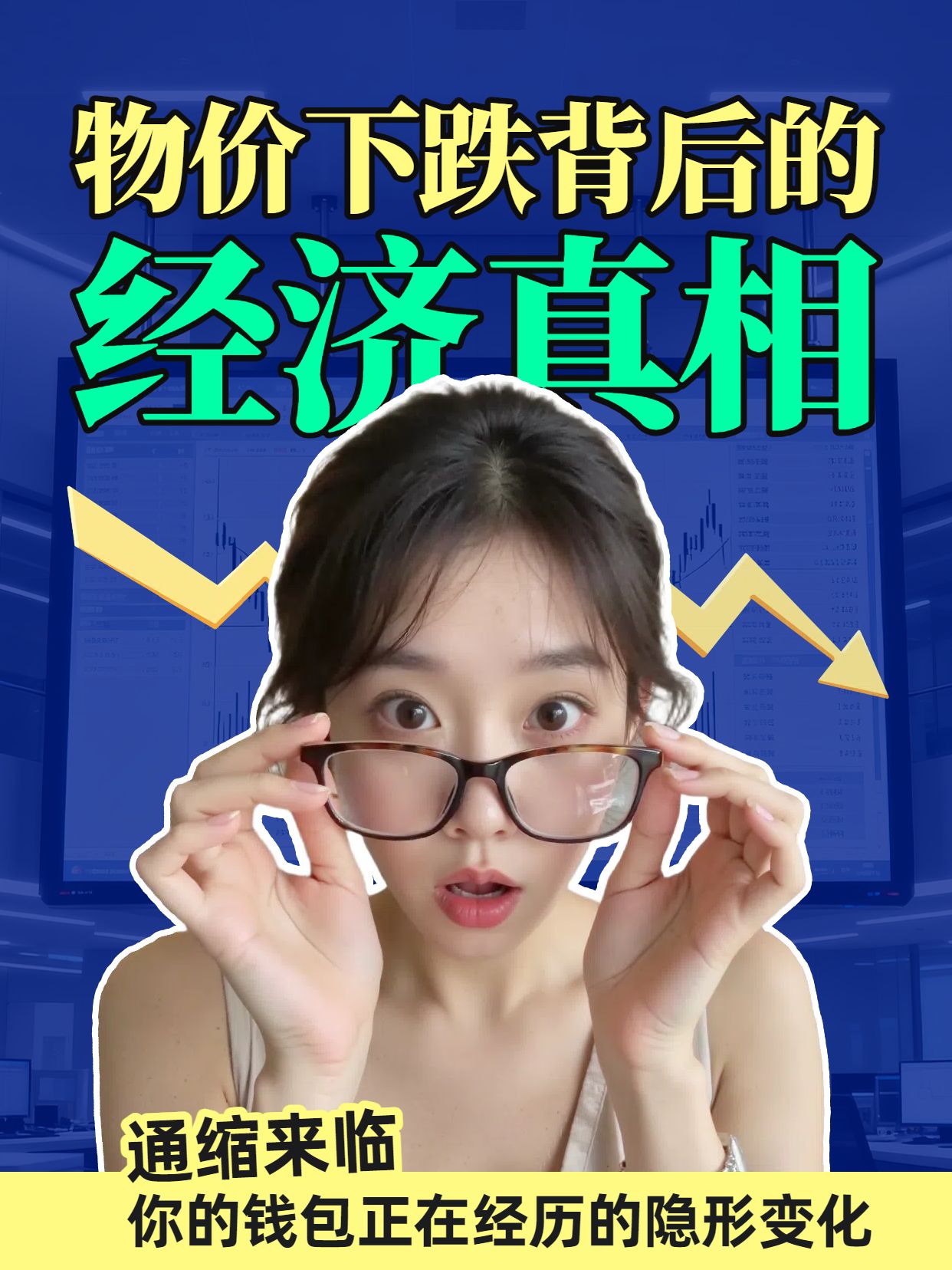 拼贴风蓝色黄色金融保险通货紧缩对生活的影响小红书竖版视频封面