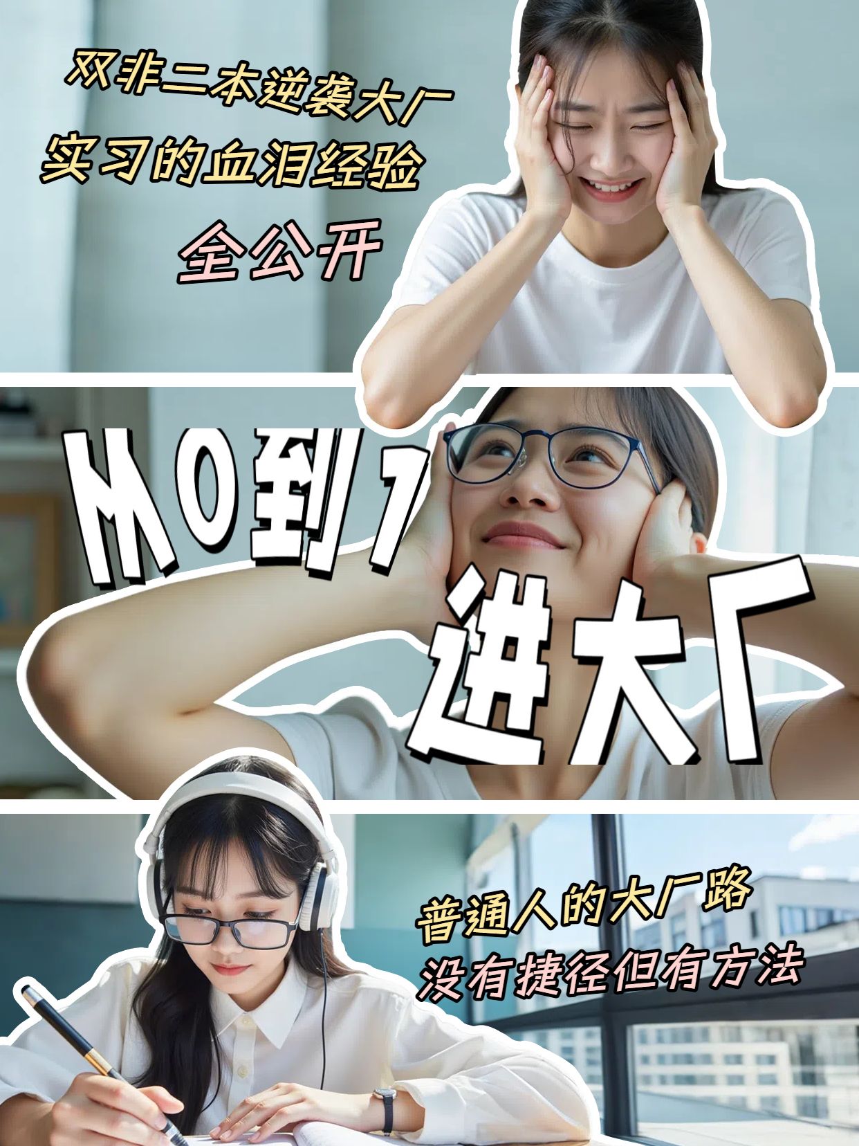 拼贴实景风蓝色通用类找大厂实习经验分享小红书竖版视频封面
