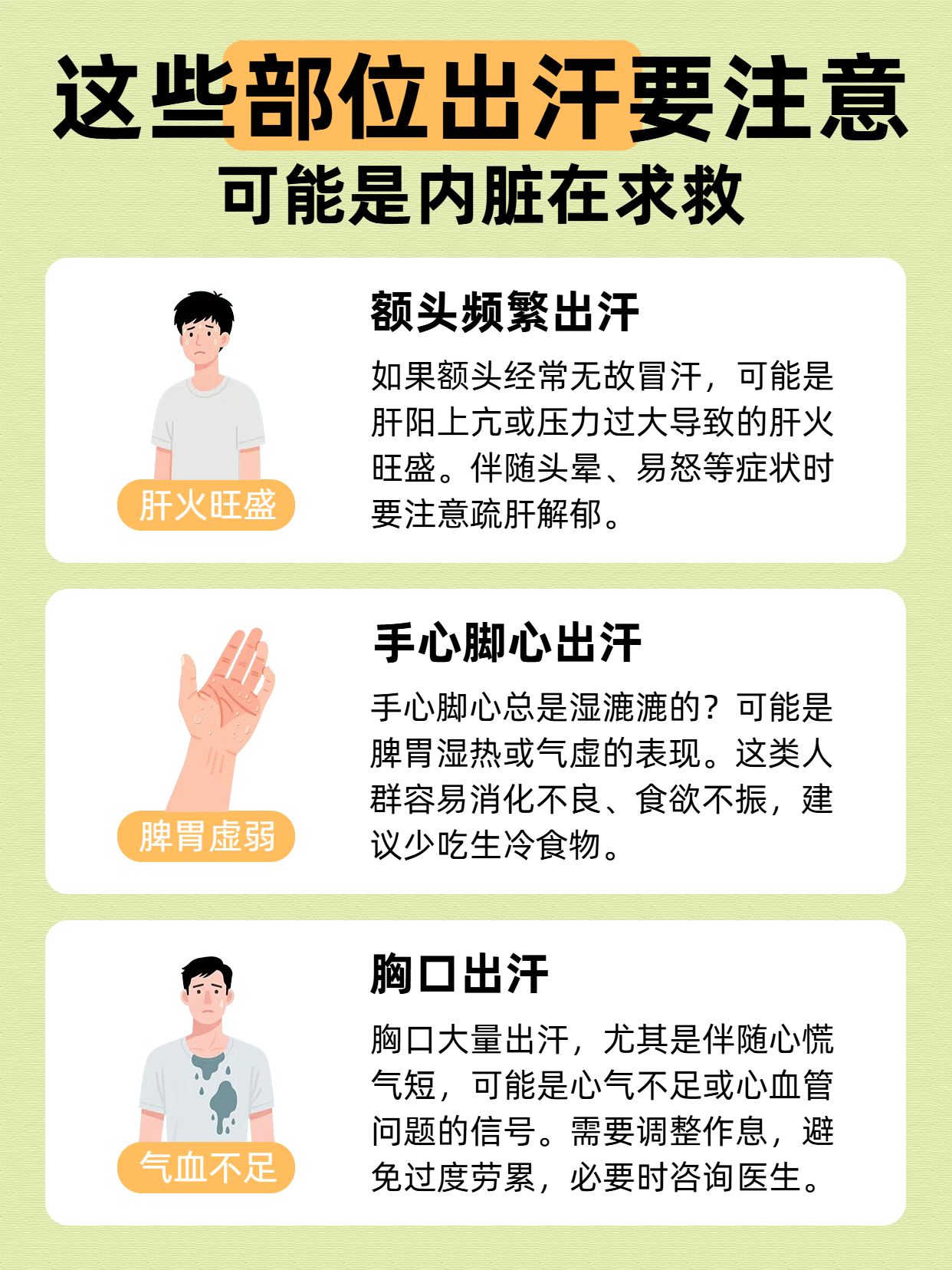 简约卡通风绿色通用类交流分享身体这些部位出汗要注意小红书内页