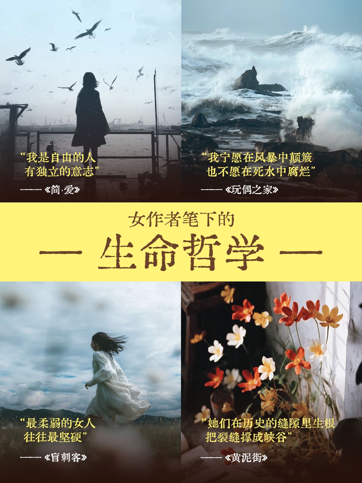 简约风黄色蓝色通用类交流分享女作者笔下的生命哲学小红书封面