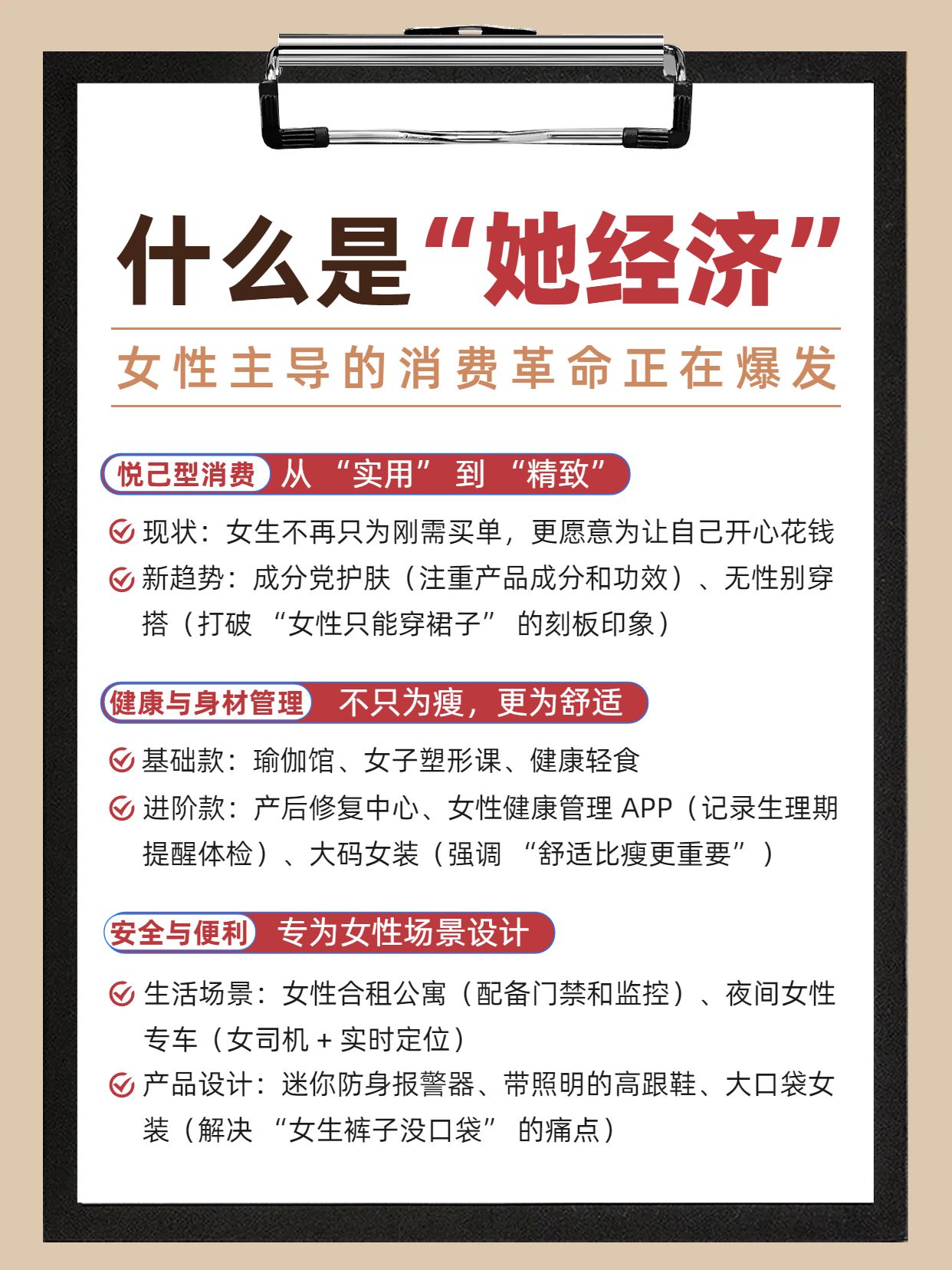 简约黑白通用类干货科普什么是“她”经济？金属文件夹小红书内页