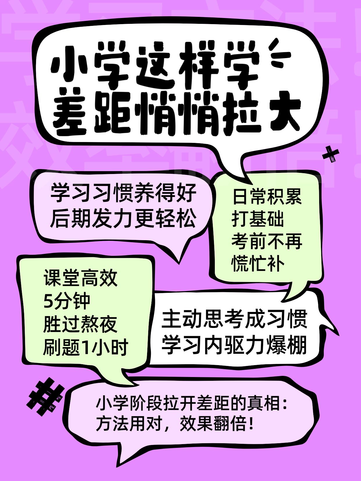简约大字风粉色教育培训类小学拉开差距的学习方法小红书封面