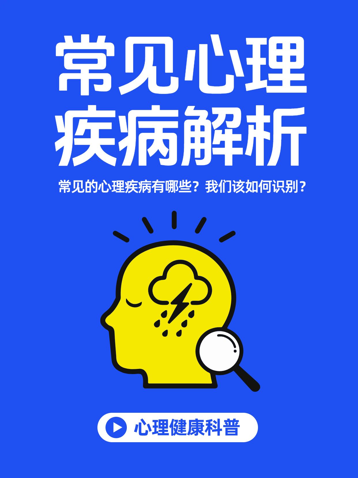 简约卡通风蓝色黄色交流分享常见的心理疾病小红书封面