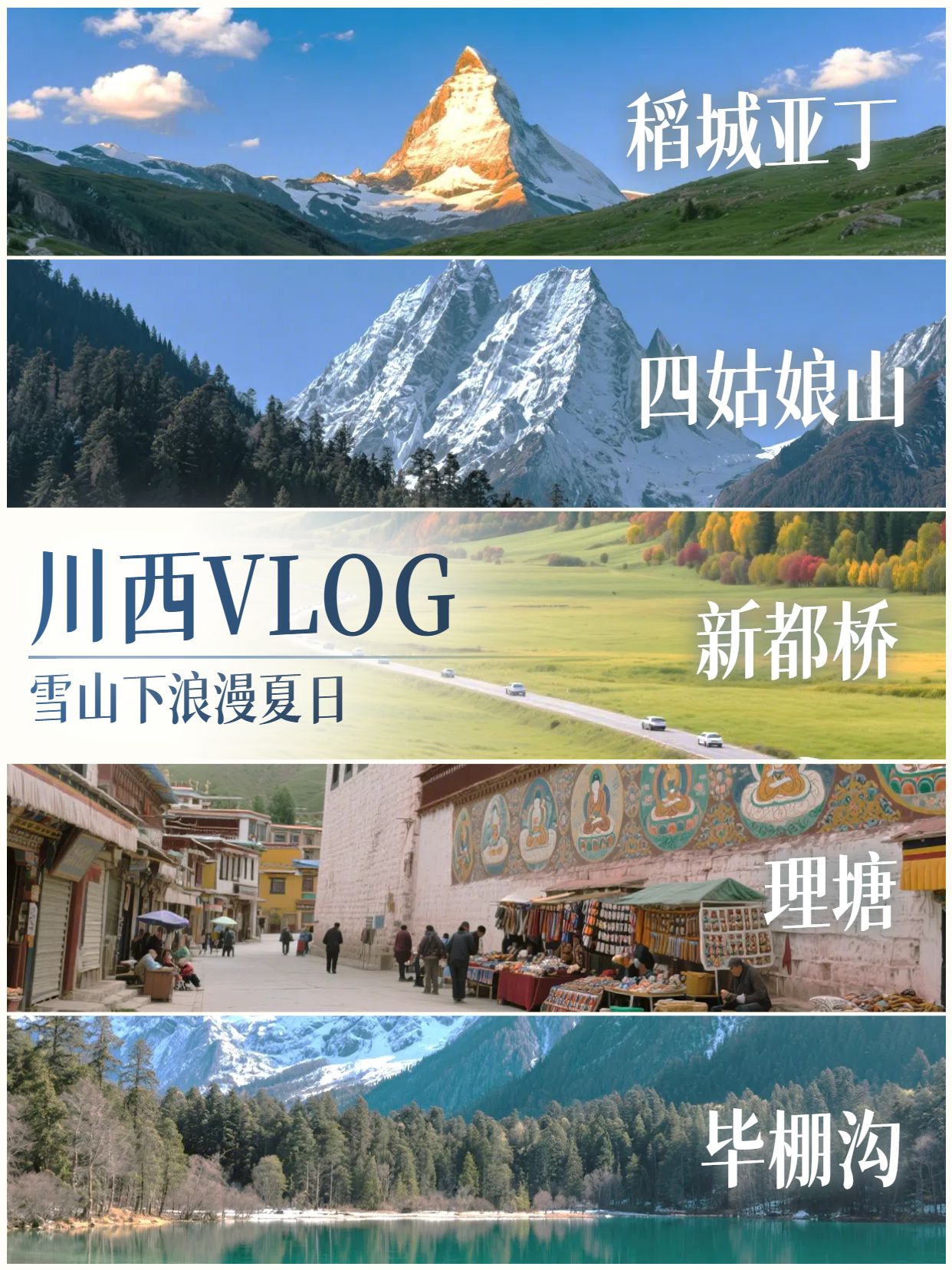 实景风蓝色旅游出行类川西旅游记录小红书竖版视频封面