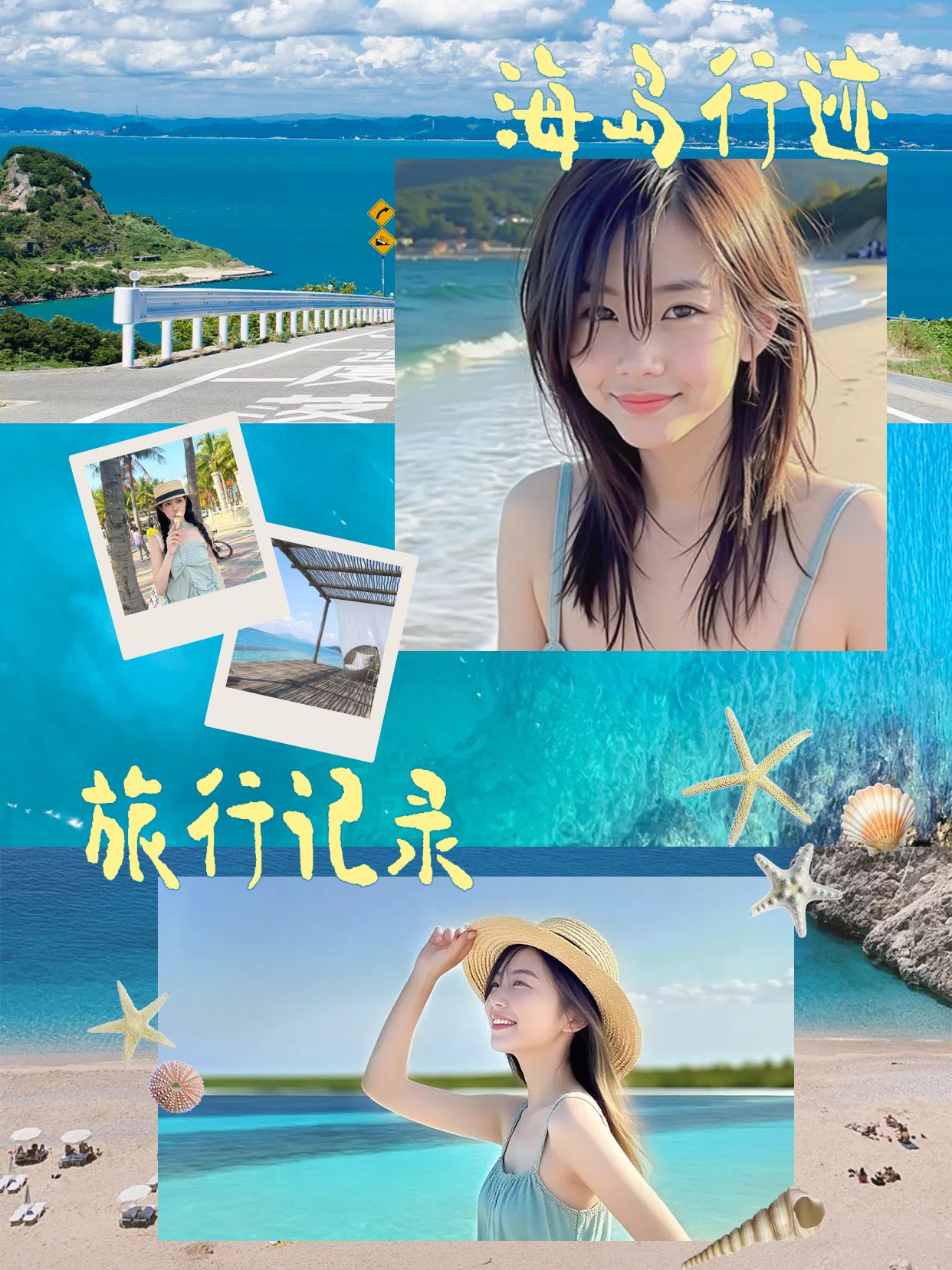 拼贴时尚风蓝色旅游出行类海岛旅行记录小红书竖版视频封面