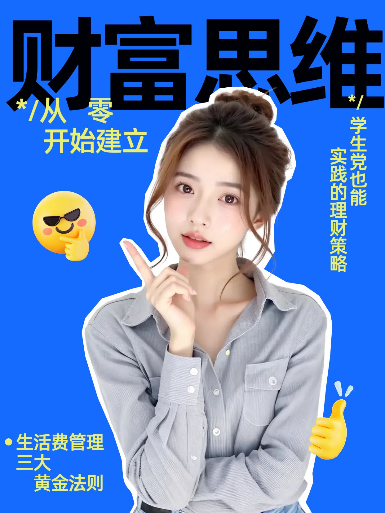 拼贴风蓝色金融保险类大学生财商培养指南小红书竖版视频封面
