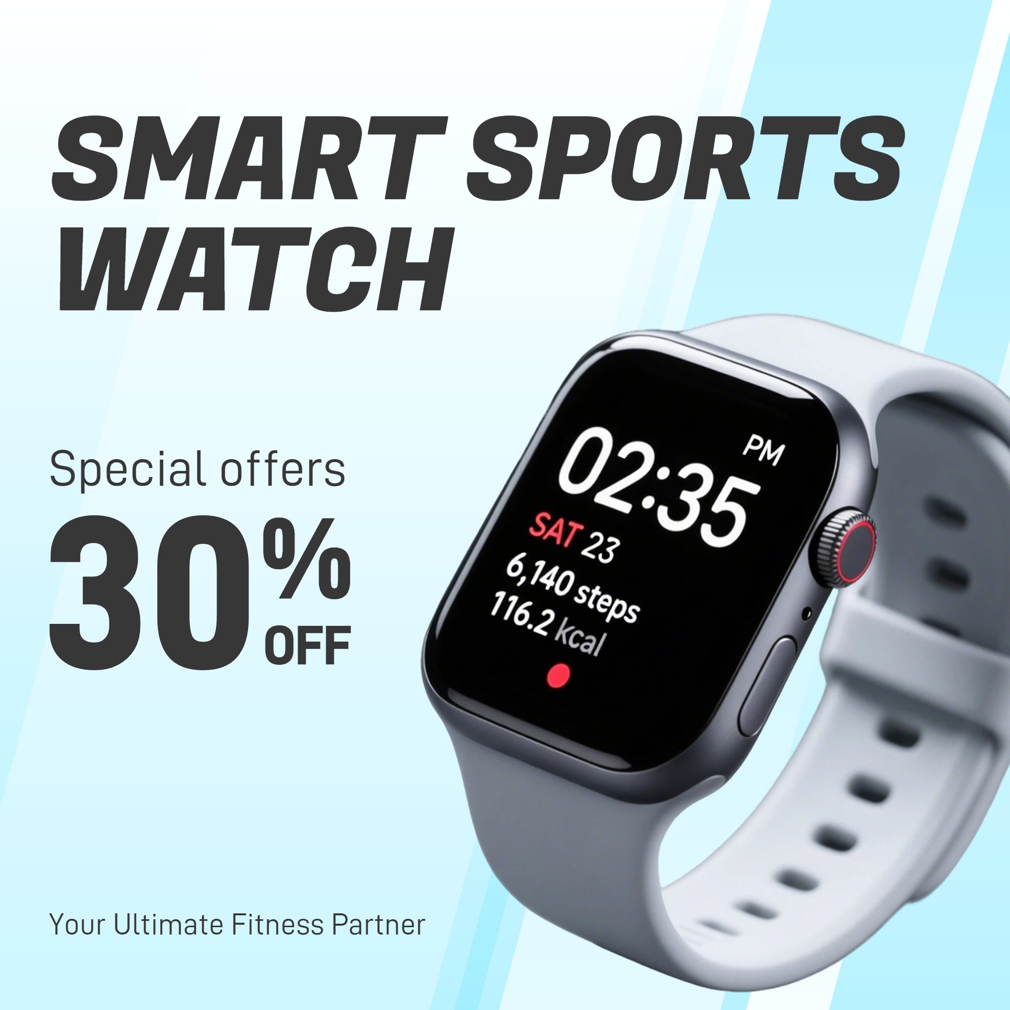 时尚风蓝色营销带货数码3C类智能运动手表跨境电商主图