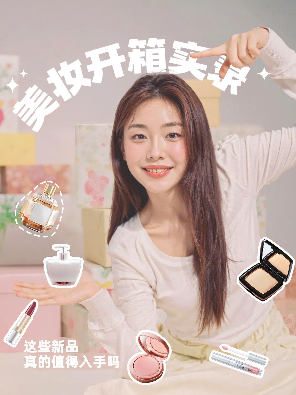 拼贴时尚风粉色美妆护肤交流分享好物开箱日记小红书竖版视频封面