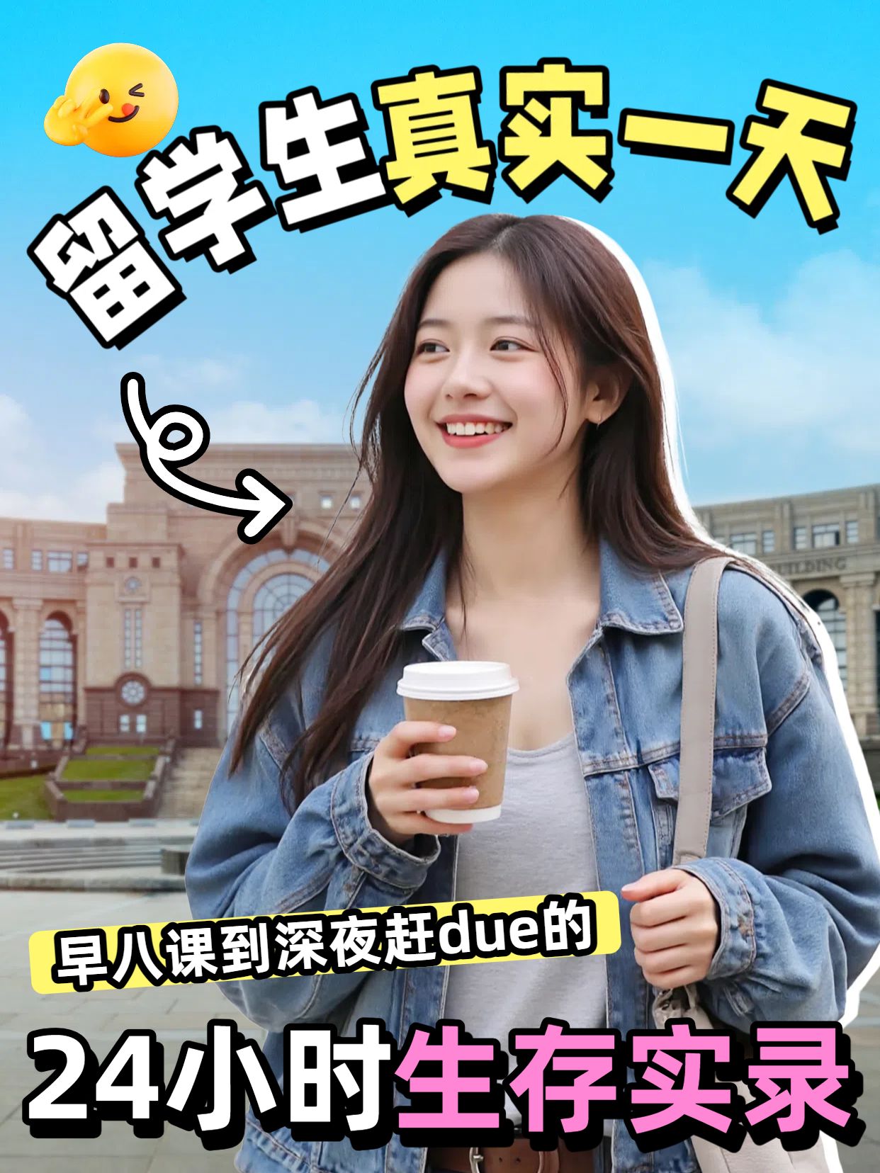 拼贴实景风蓝色交流分享留学生一天怎么过小红书竖版视频封面