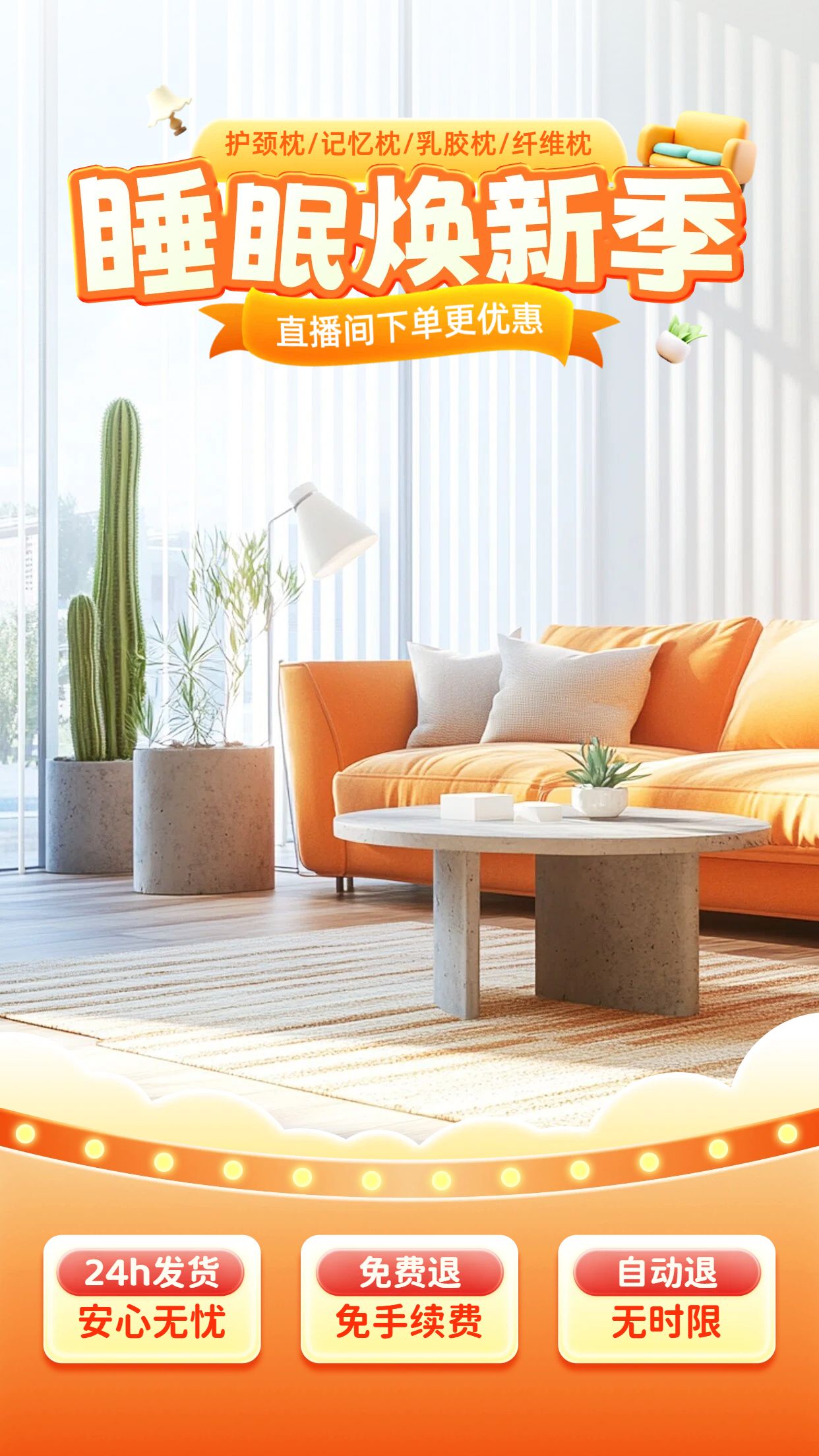 时尚风橙黄色家居生活类营销带货直播间背景