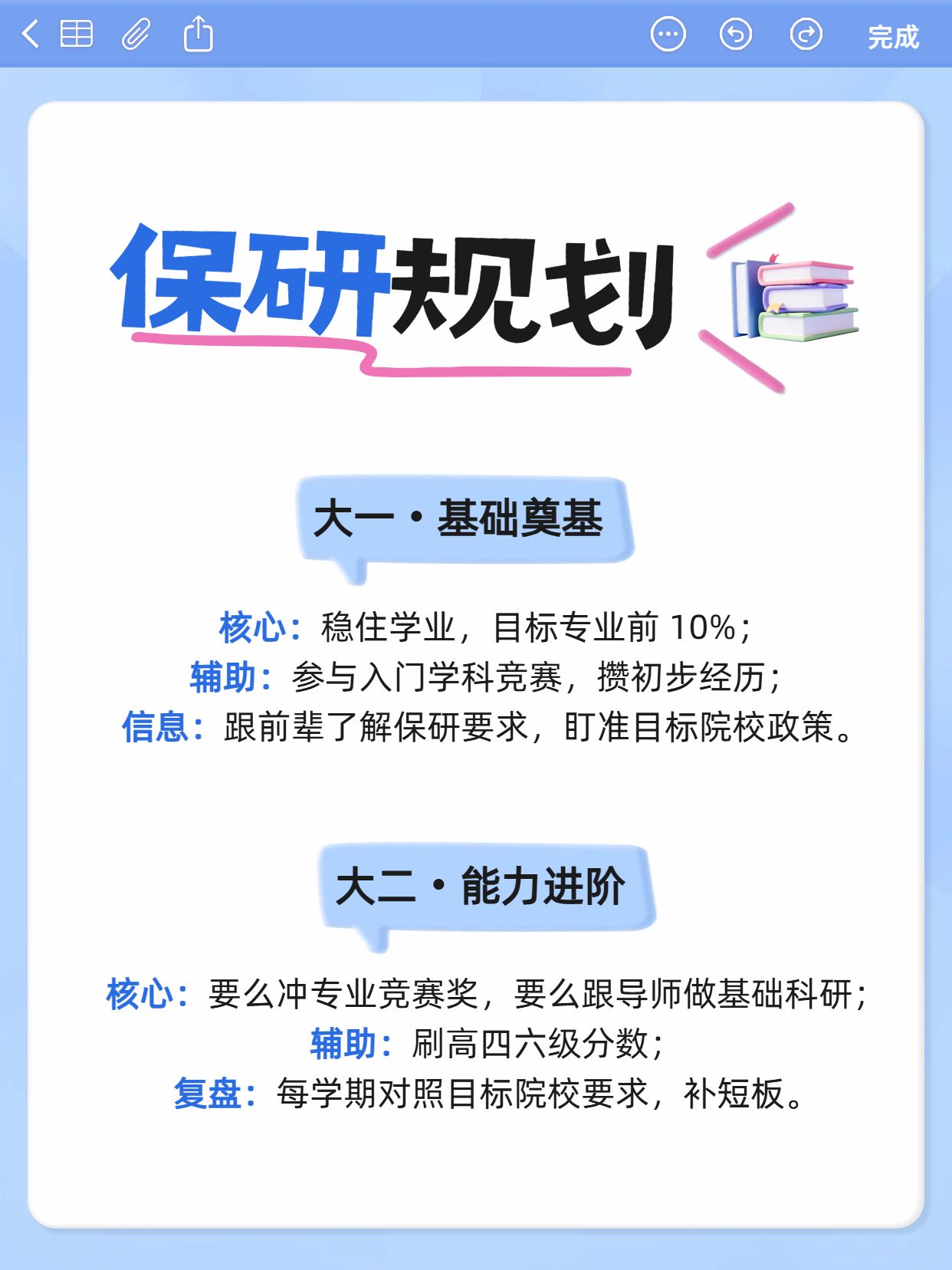 简约风蓝色通用类交流分享大一想保研怎么规划小红书封面