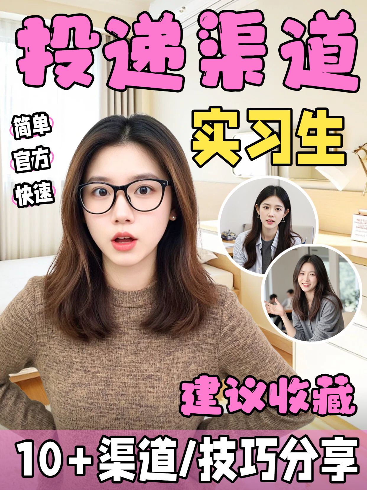 拼贴实景风粉色黄色交流分享实习生投递渠道小红书封面