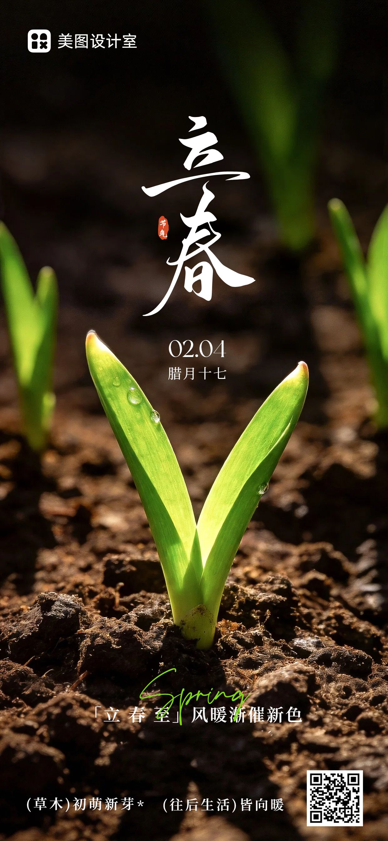 实景风绿色通用类祝福问候立春祝福手机全屏海报