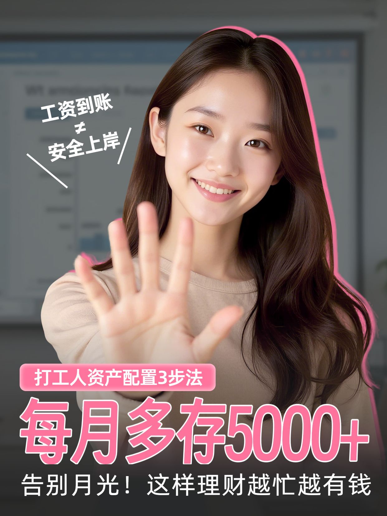 时尚风灰粉色交流分享打工人资产怎么配置小红书竖版视频封面