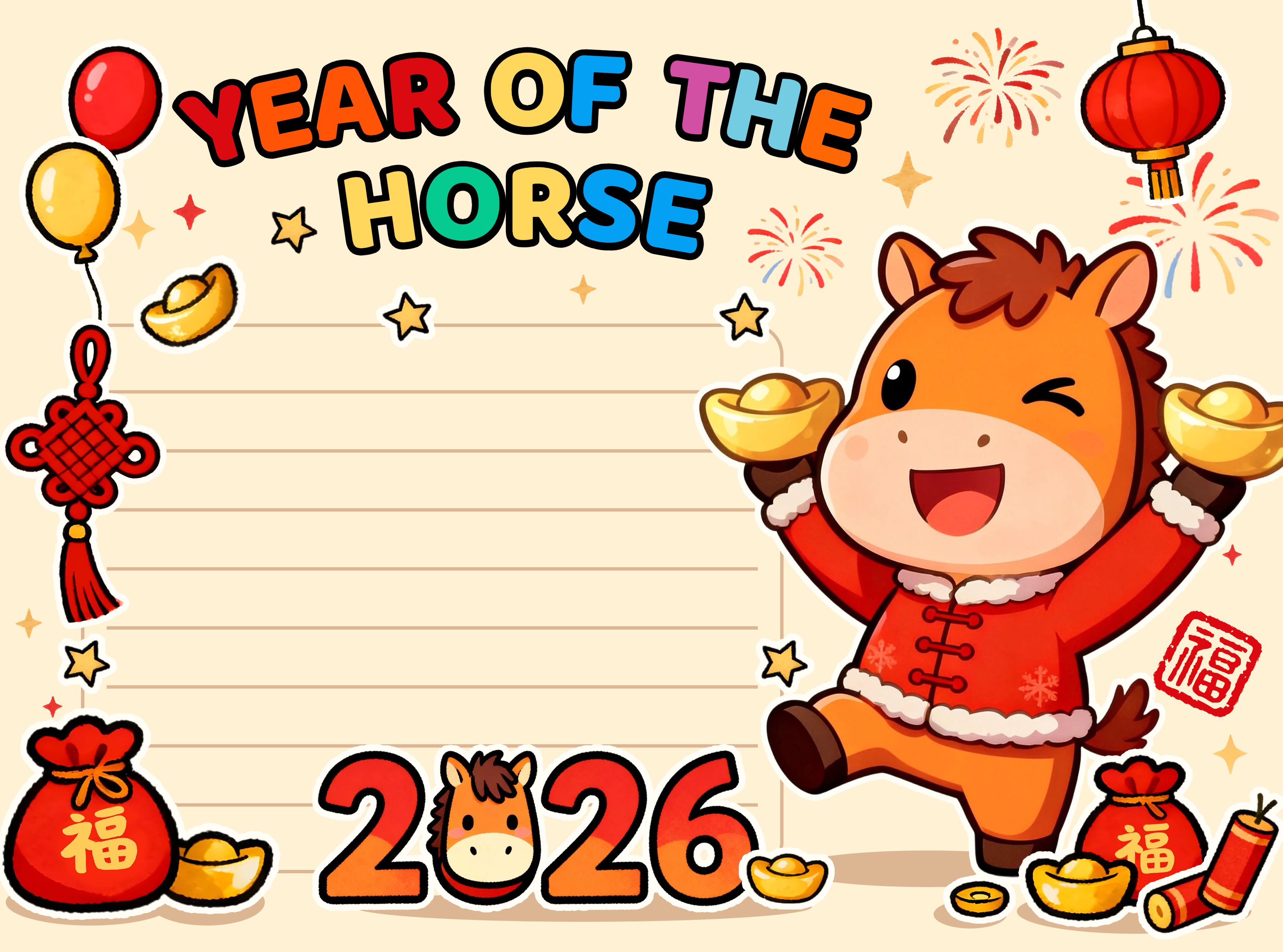 卡通风红色通用类春节祝福问候手抄报