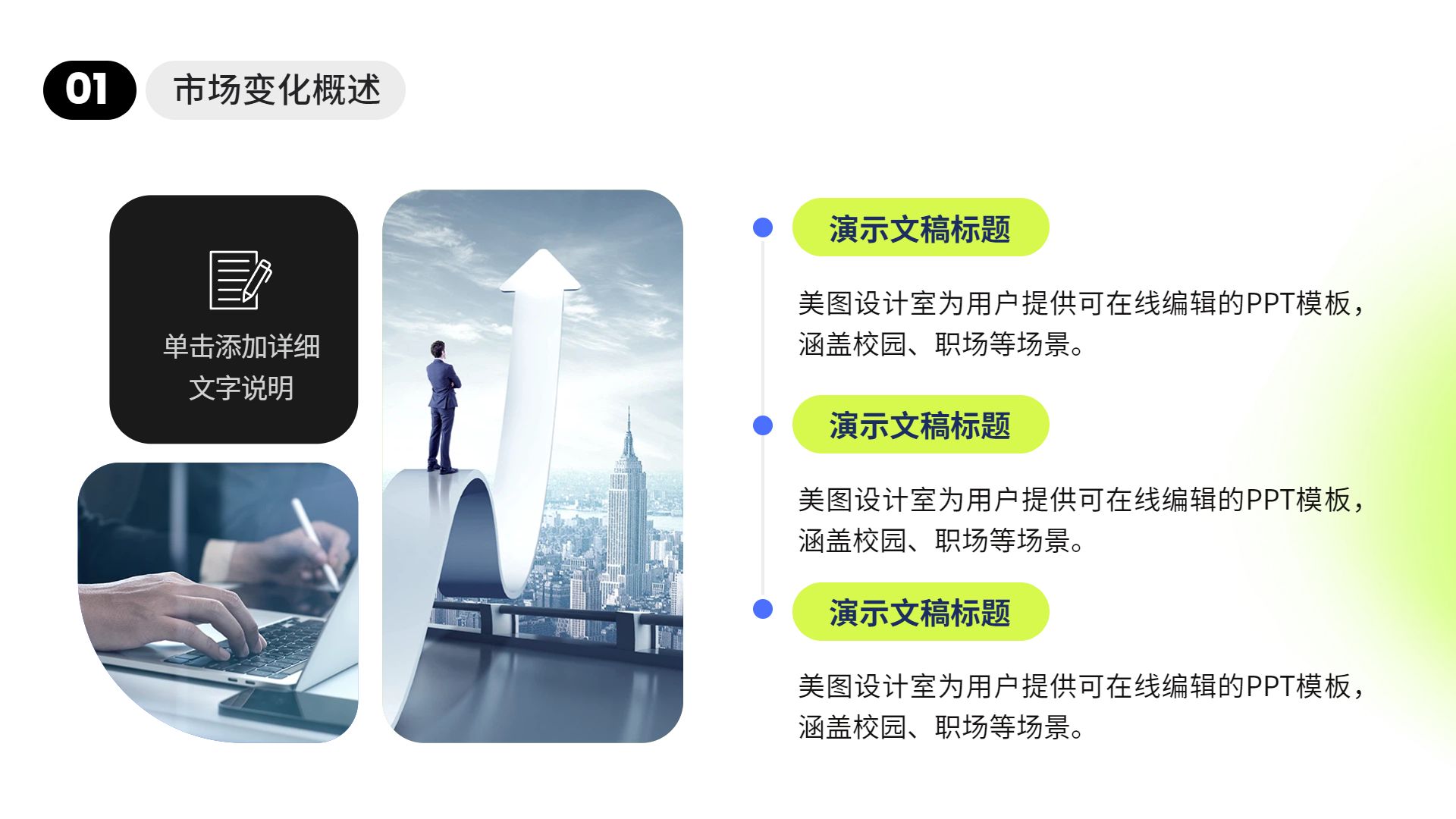 时尚黄绿色极简风年终工作总结汇报通用PPT模板