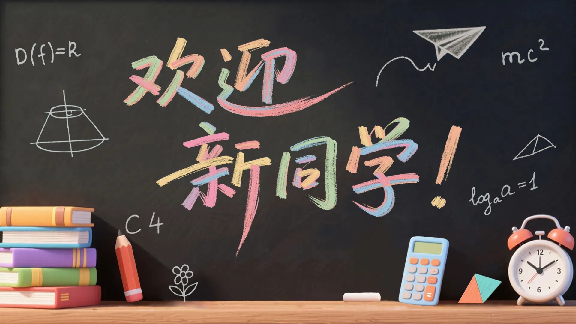 可爱手绘黑色教育培训通知公告开学季庆祝欢迎横版海报
