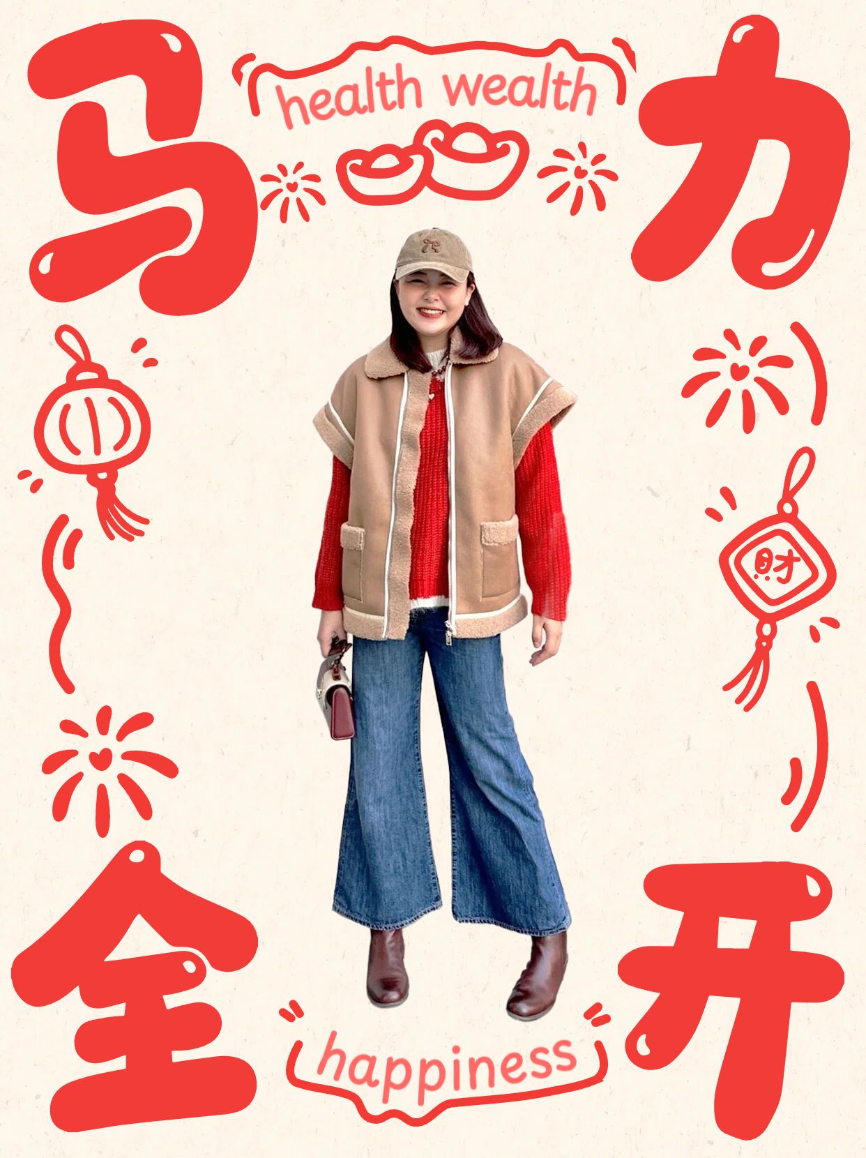 拼贴风红色黄色通用类元旦晒照分享拼图晒照