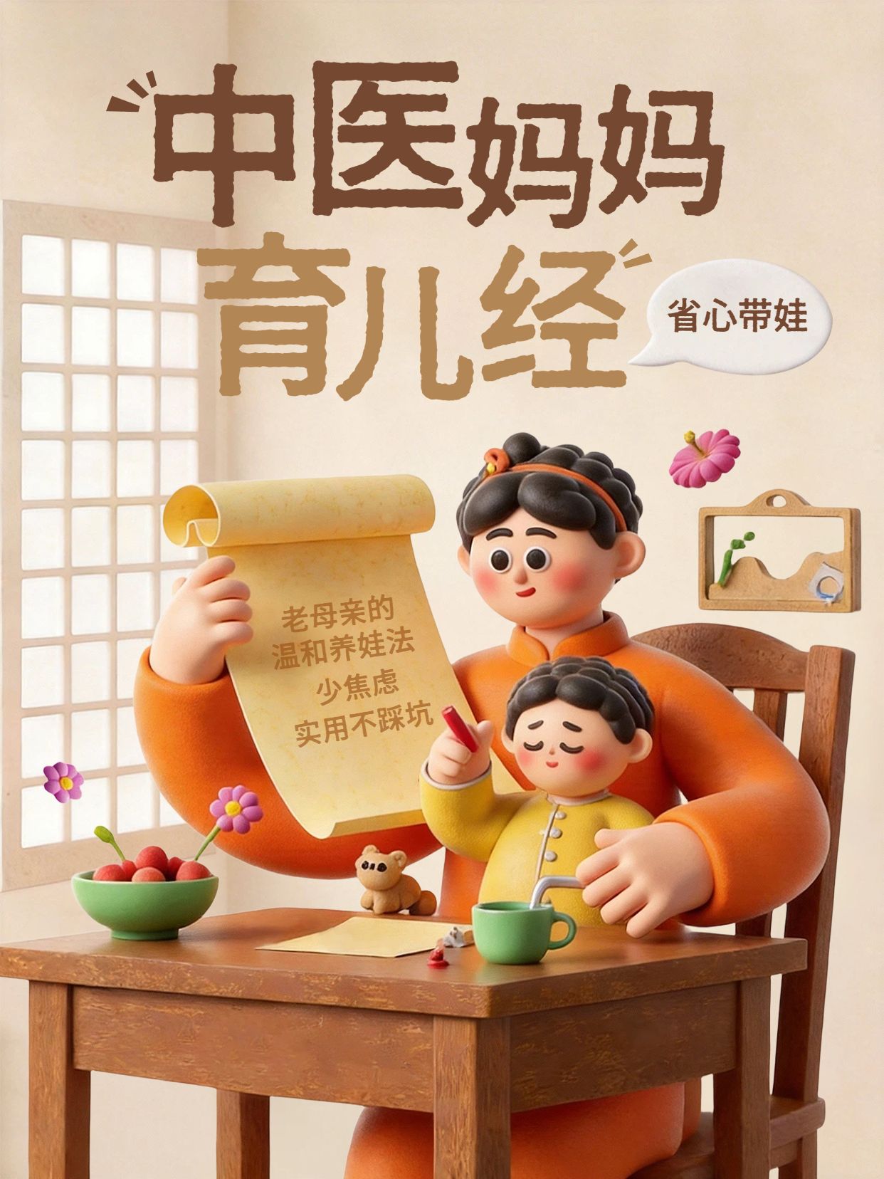 3D橙色通用类交流分享中医妈妈育儿经验分享小红书封面